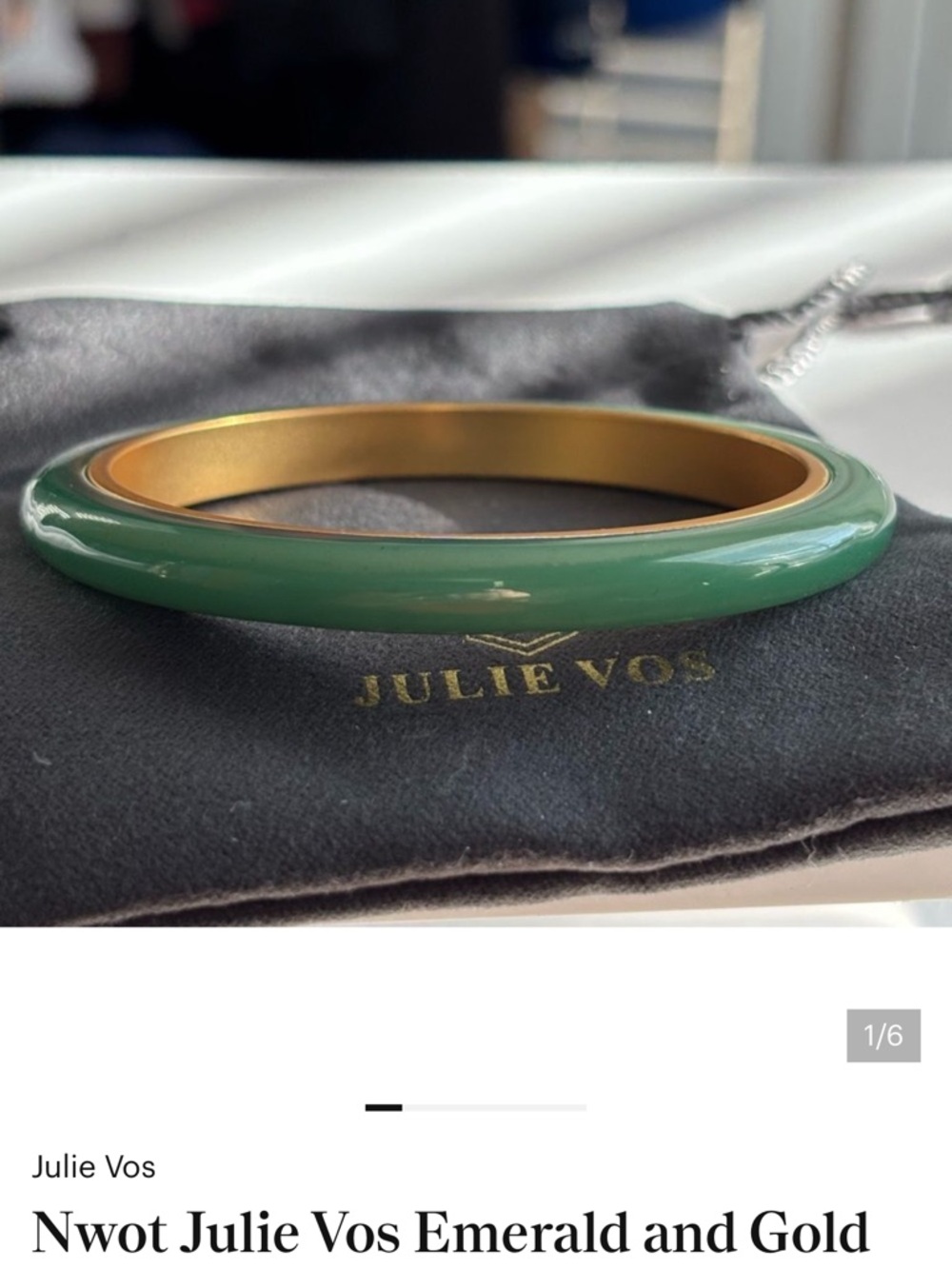 Julie Vos Green Enamel and Gold Bangle